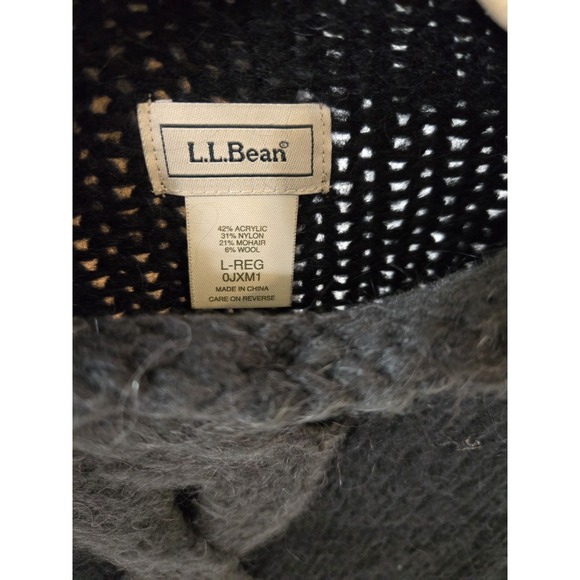 LL Bean Sweater Womens Black Gray Mohair Wool Roll Neck Chunky Knit Size L EUC - Picture 5 of 6